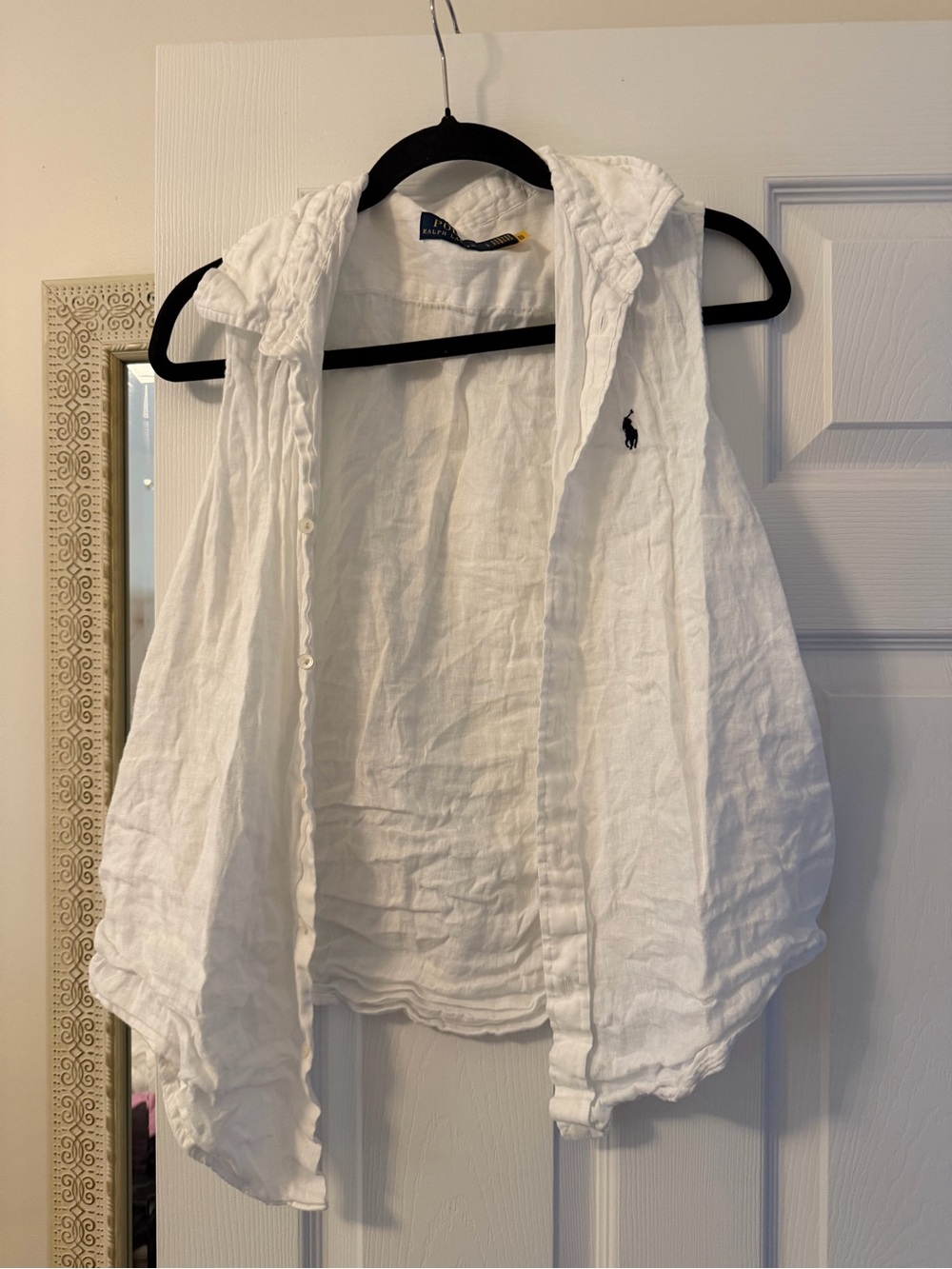 Ralph Lauren White Sleeveless Linen Button-Down Top